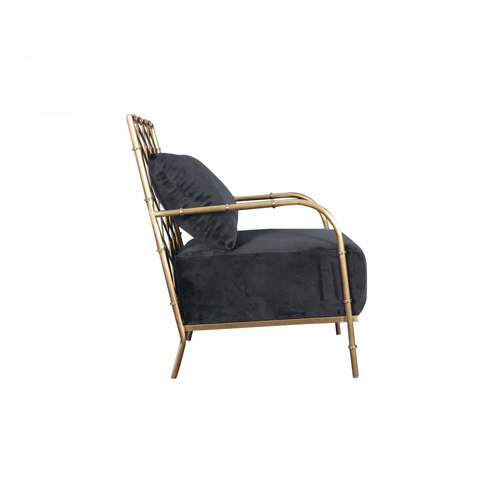 25" Black Velvet And Gold Solid Color Arm Chair By Homeroots | Armchairs | Modishstore - 3