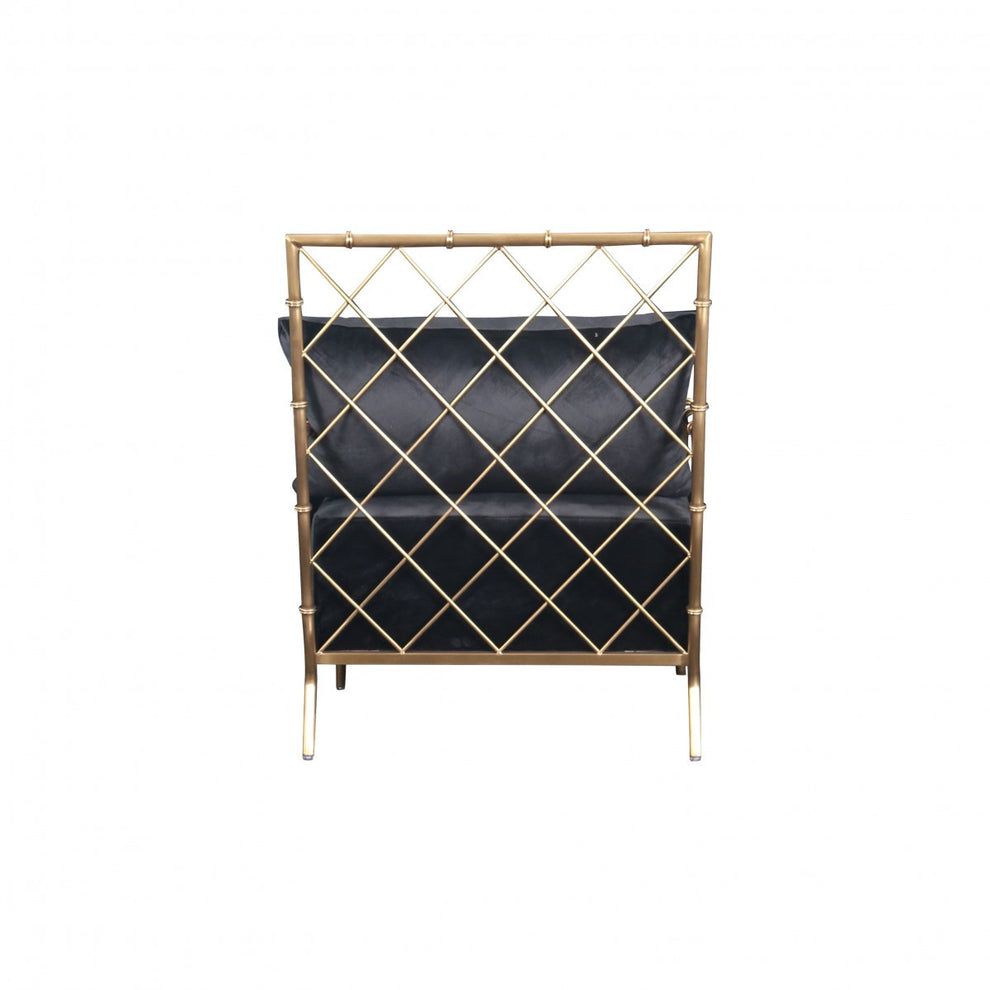 25" Black Velvet And Gold Solid Color Arm Chair By Homeroots | Armchairs | Modishstore - 4