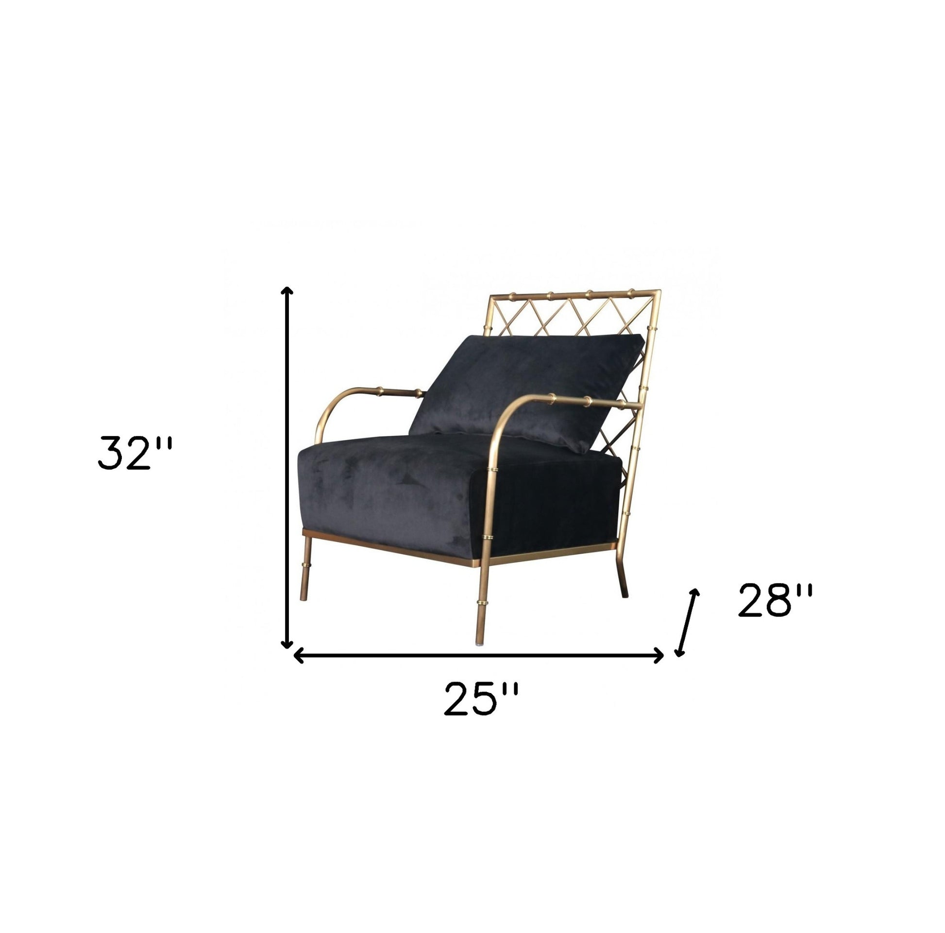 25" Black Velvet And Gold Solid Color Arm Chair By Homeroots | Armchairs | Modishstore - 6