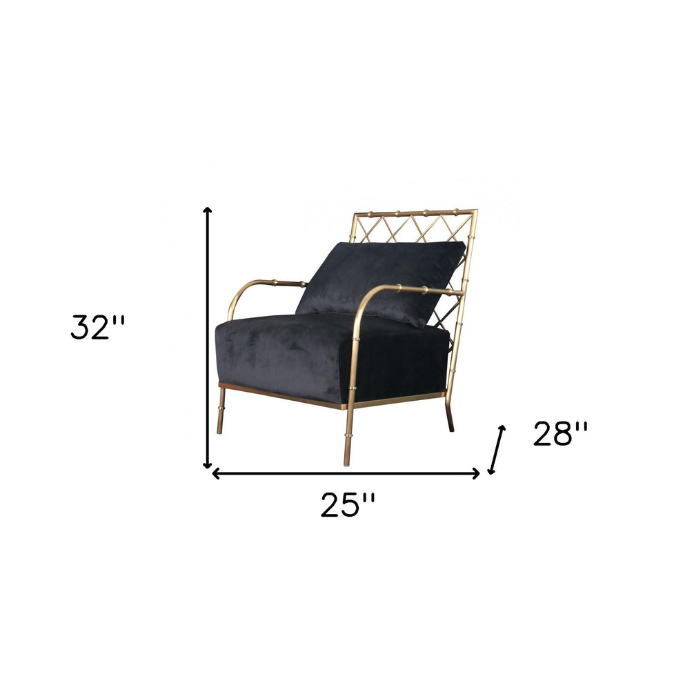 25" Black Velvet And Gold Solid Color Arm Chair By Homeroots | Armchairs | Modishstore - 6