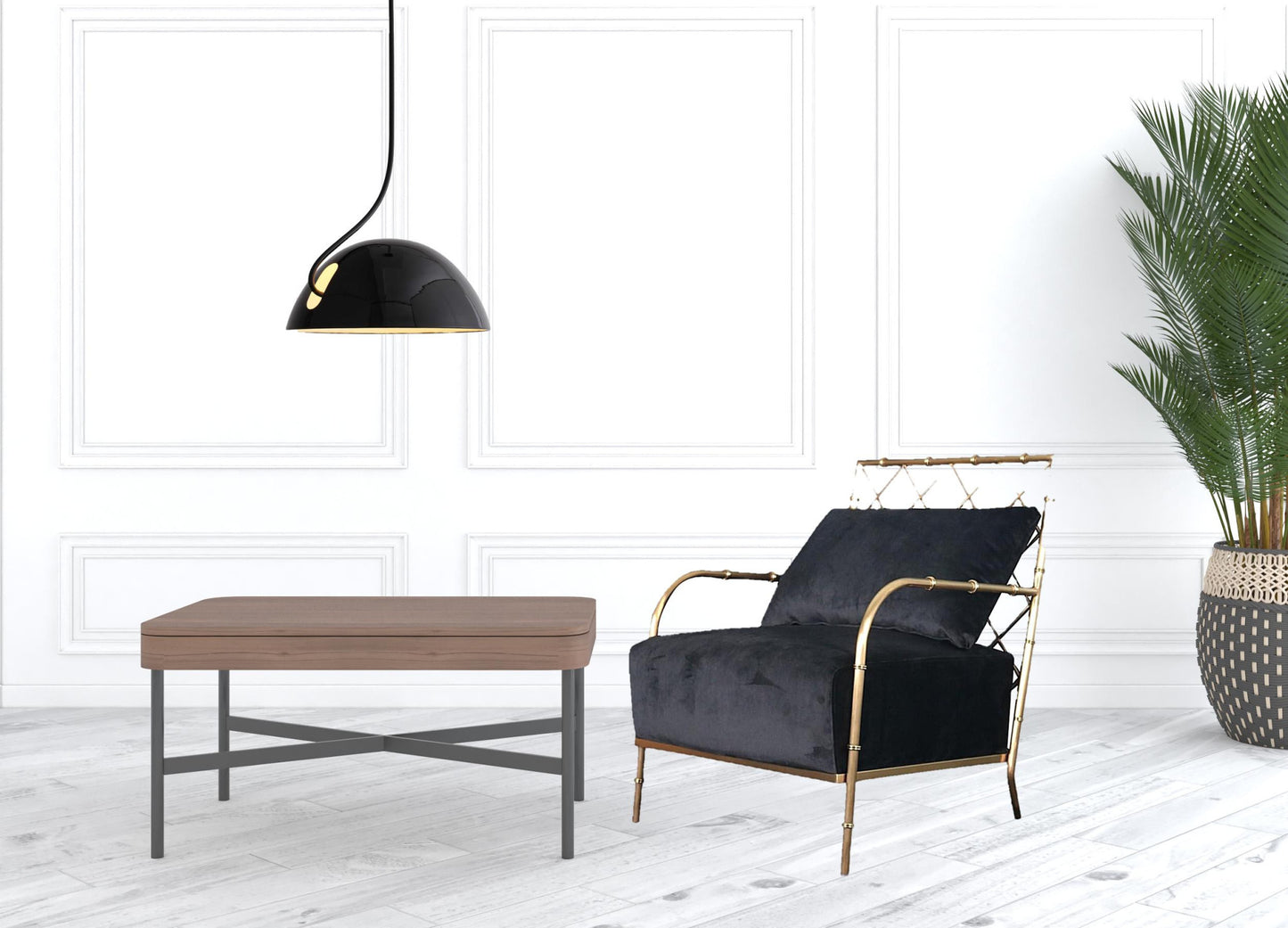 25" Black Velvet And Gold Solid Color Arm Chair By Homeroots | Armchairs | Modishstore - 5