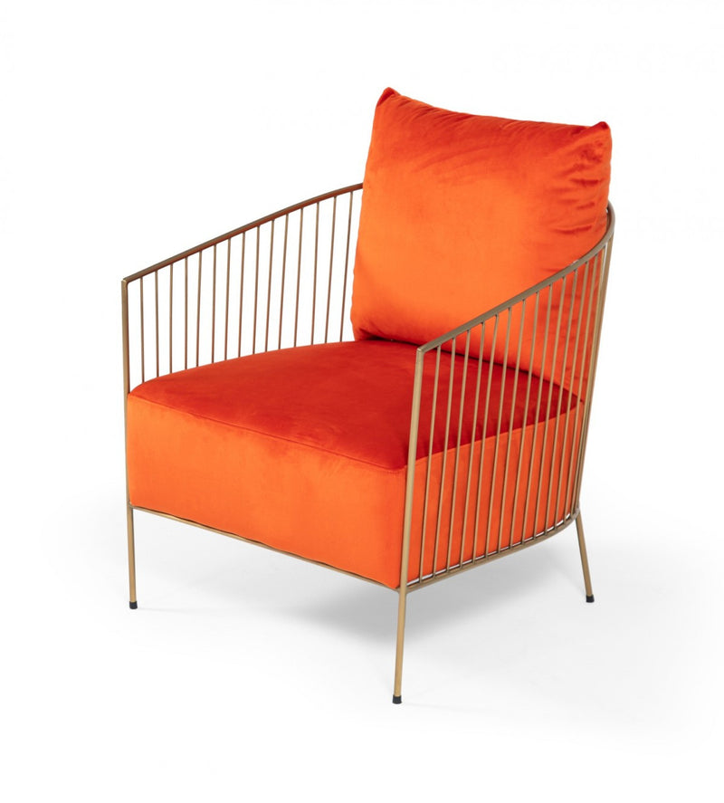 27" Orange Velvet And Gold Solid Color Arm Chair By Homeroots | Armchairs | Modishstore