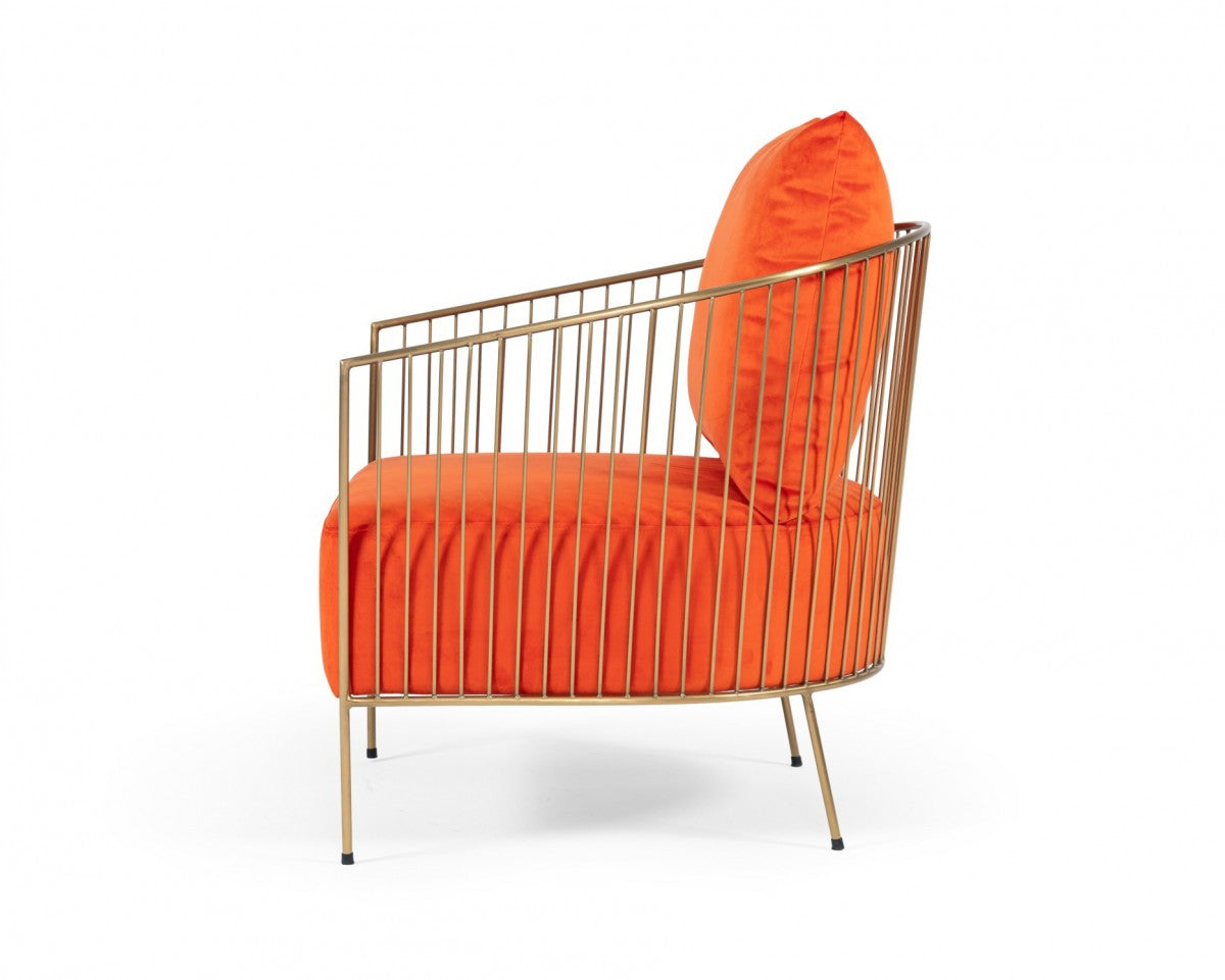 27" Orange Velvet And Gold Solid Color Arm Chair By Homeroots | Armchairs | Modishstore - 2