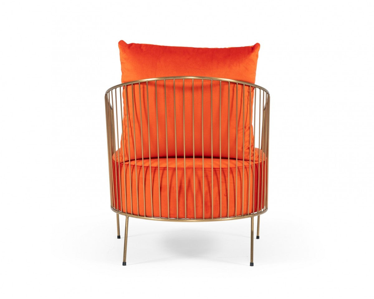 27" Orange Velvet And Gold Solid Color Arm Chair By Homeroots | Armchairs | Modishstore - 3