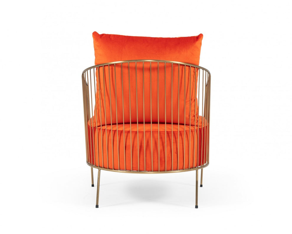 27" Orange Velvet And Gold Solid Color Arm Chair By Homeroots | Armchairs | Modishstore - 3