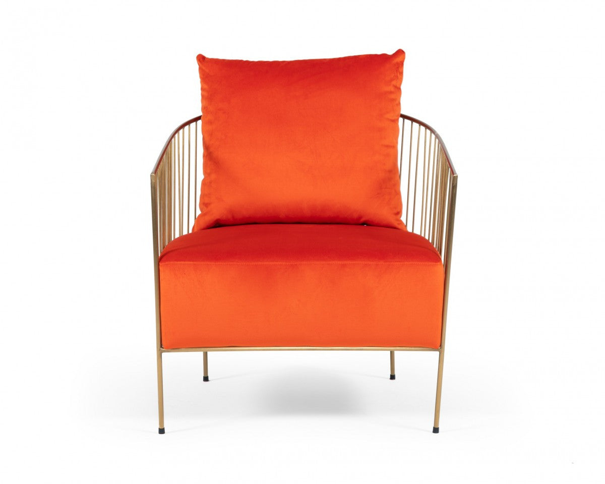 27" Orange Velvet And Gold Solid Color Arm Chair By Homeroots | Armchairs | Modishstore - 4