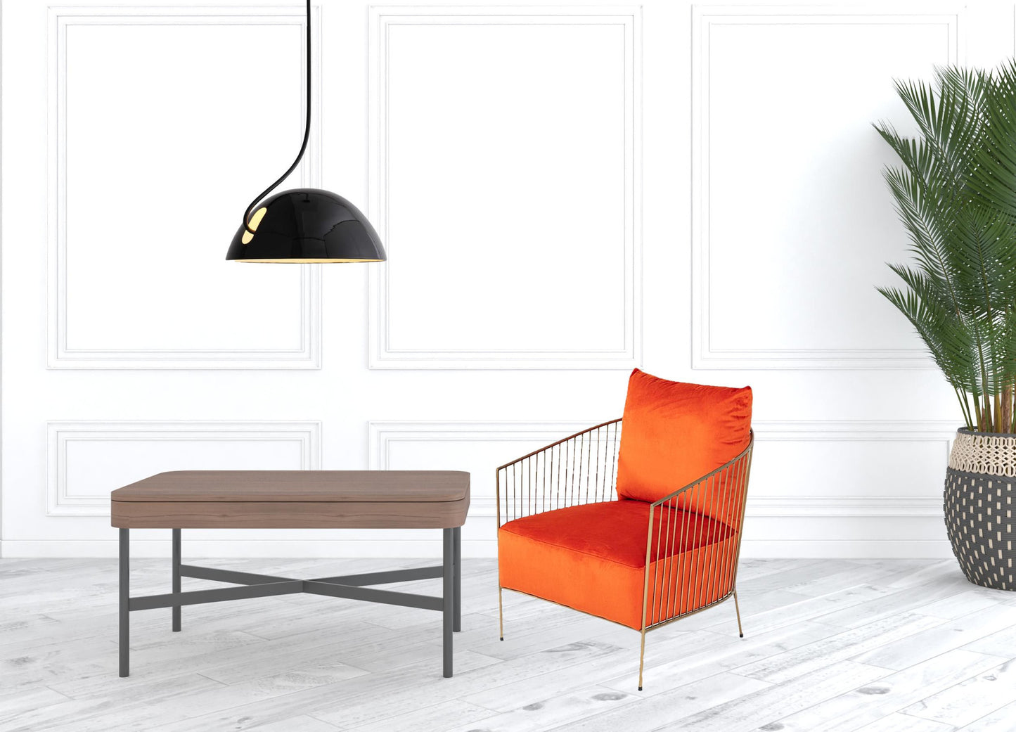27" Orange Velvet And Gold Solid Color Arm Chair By Homeroots | Armchairs | Modishstore - 5