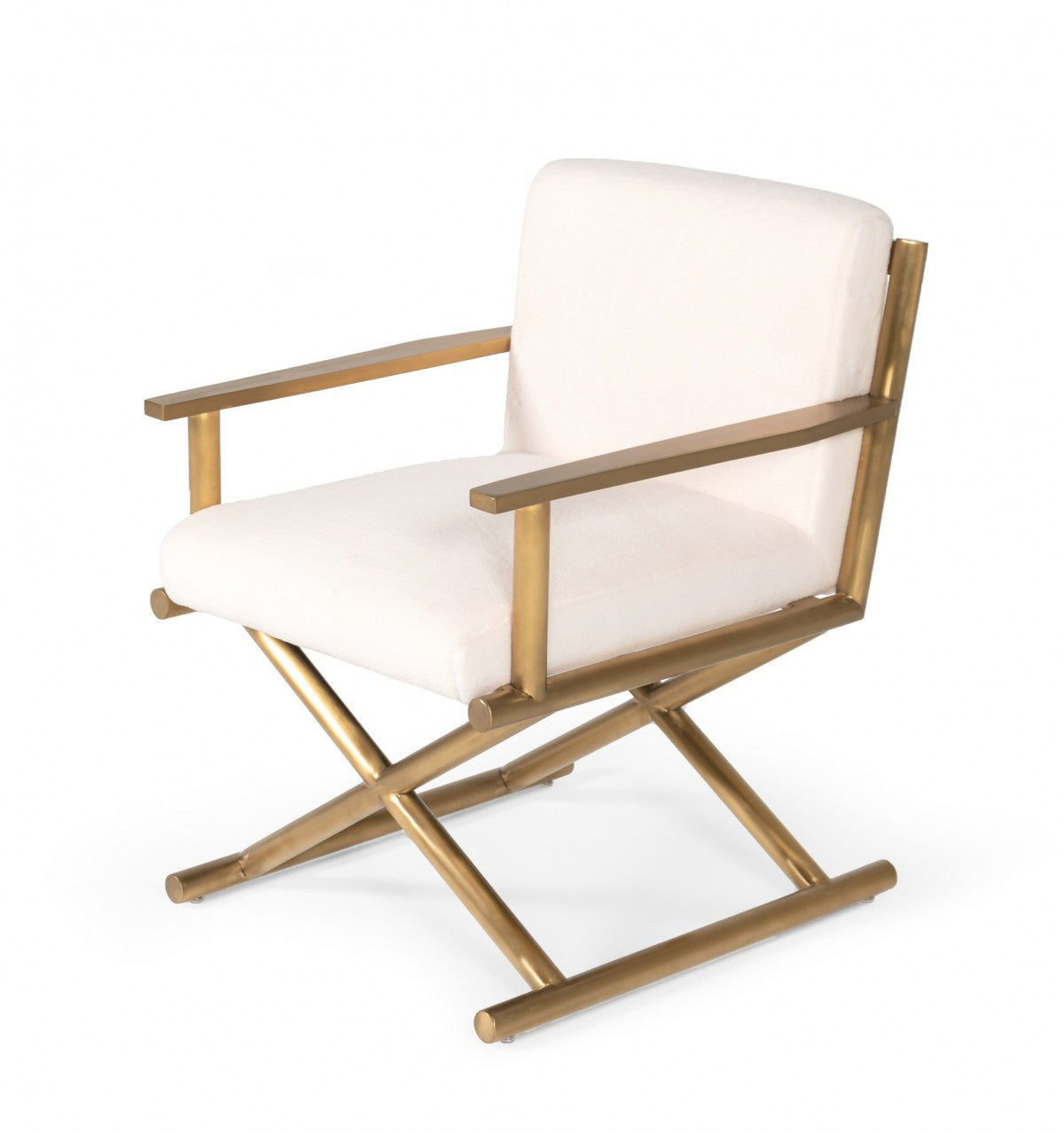 27" White Sherpa And Gold Directors Arm Chair By Homeroots | Armchairs | Modishstore