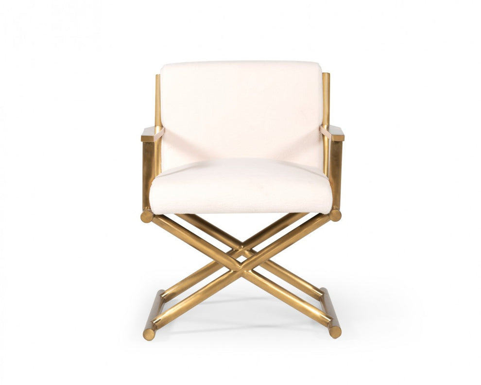 27" White Sherpa And Gold Directors Arm Chair By Homeroots | Armchairs | Modishstore - 2
