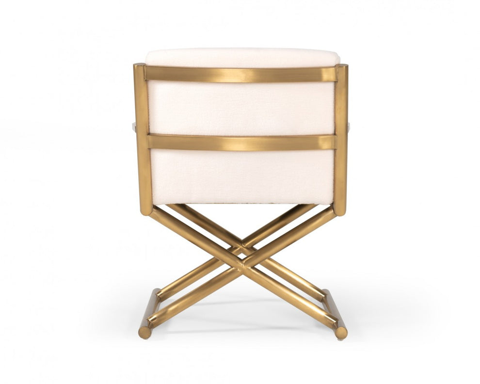27" White Sherpa And Gold Directors Arm Chair By Homeroots | Armchairs | Modishstore - 3
