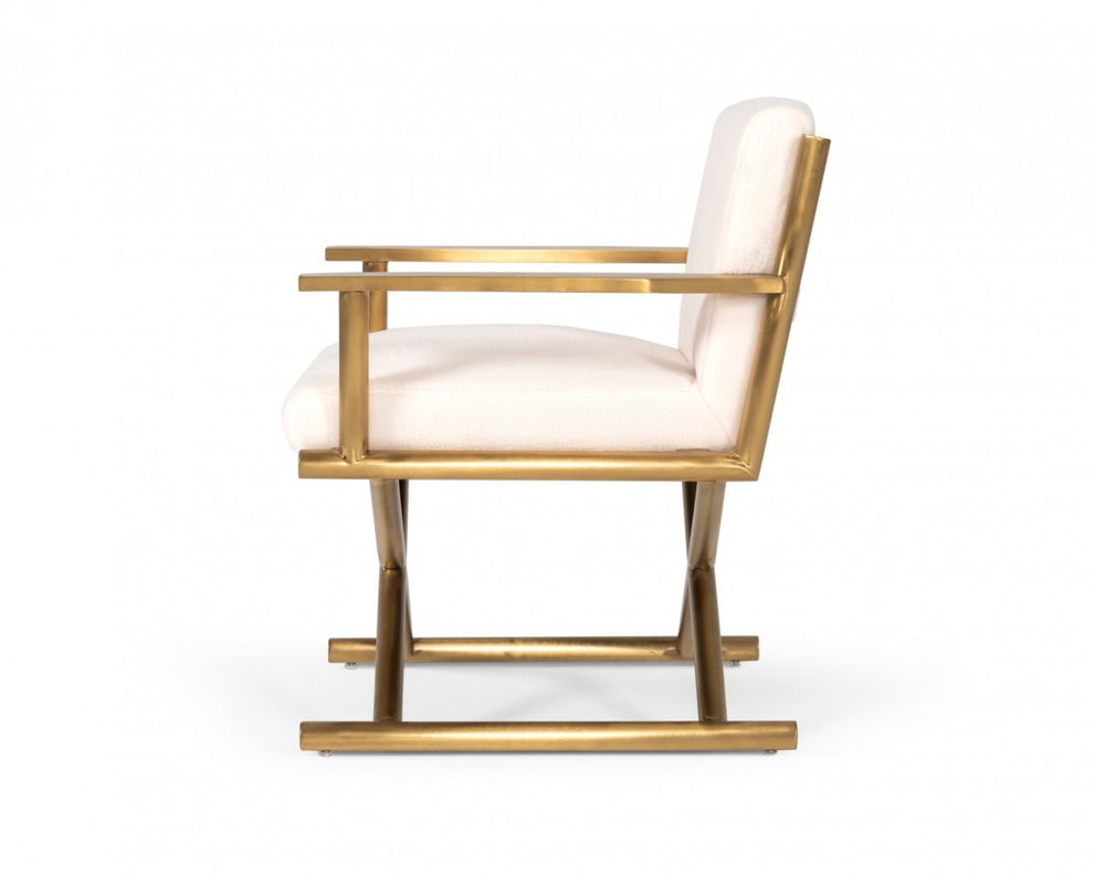 27" White Sherpa And Gold Directors Arm Chair By Homeroots | Armchairs | Modishstore - 4