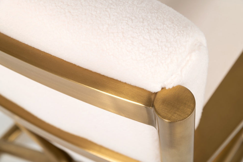 27" White Sherpa And Gold Directors Arm Chair By Homeroots | Armchairs | Modishstore - 6