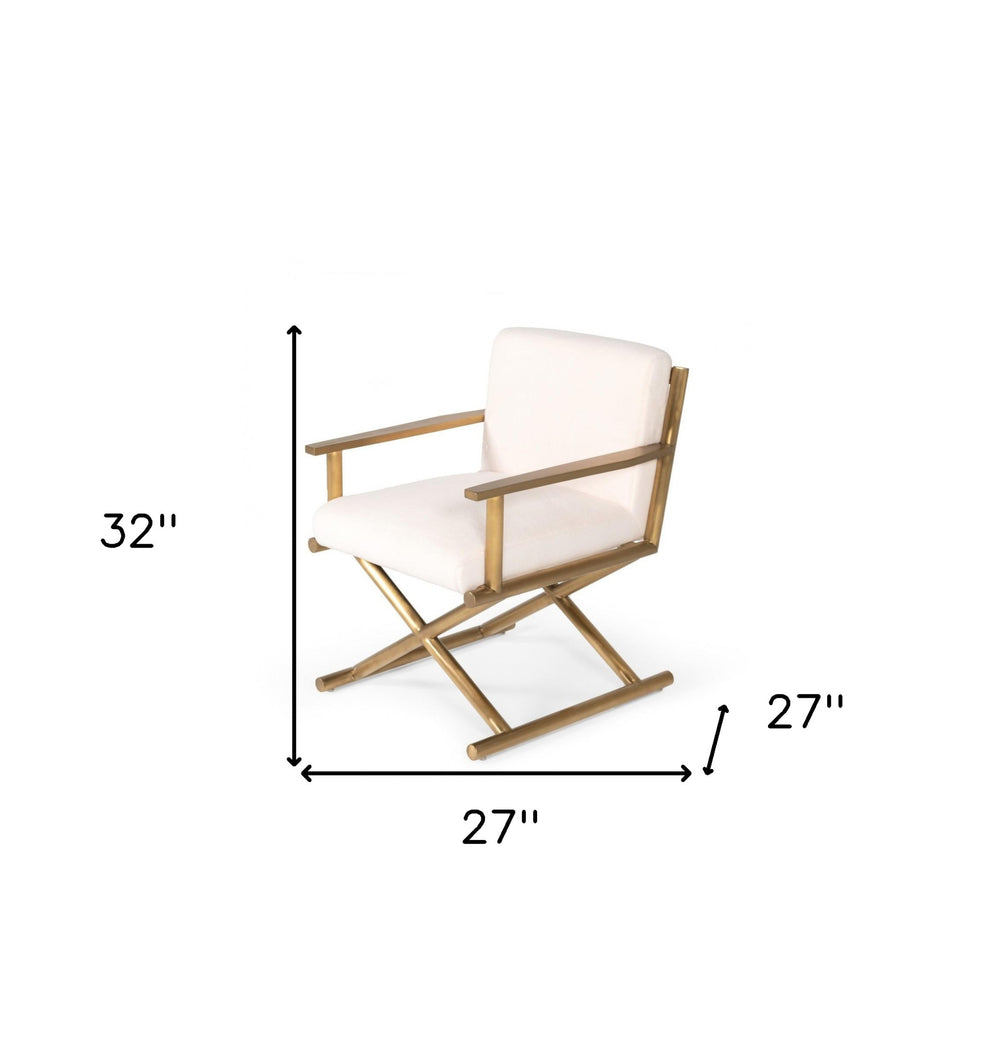 27" White Sherpa And Gold Directors Arm Chair By Homeroots | Armchairs | Modishstore - 7