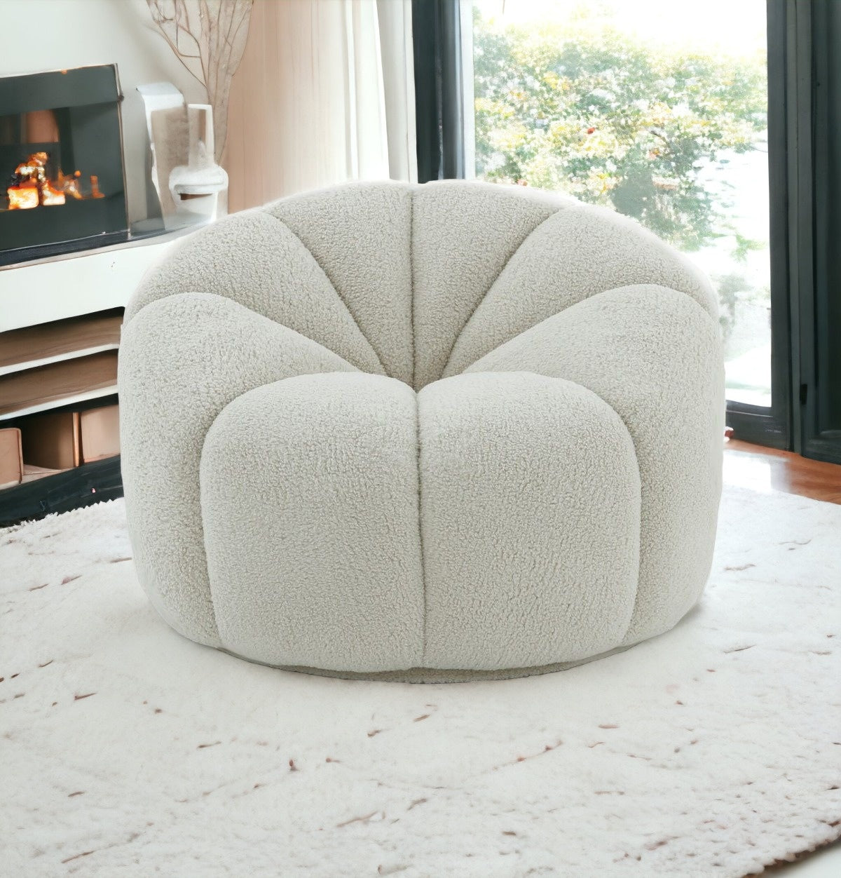 38" White Sherpa Lounge Chair By Homeroots | Armchairs | Modishstore - 2