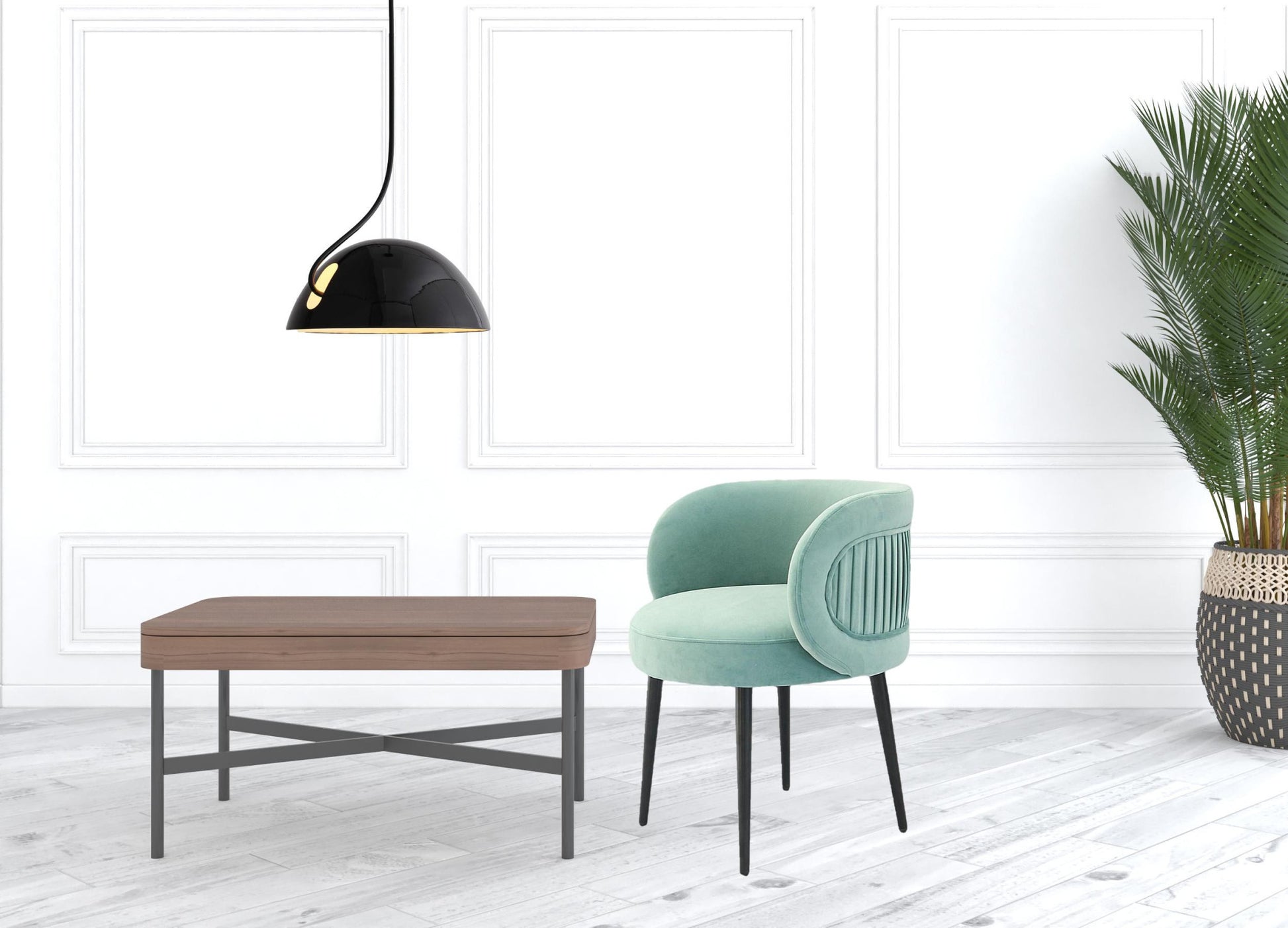 24" Teal Velvet And Black Solid Color Arm Chair By Homeroots | Armchairs | Modishstore - 5