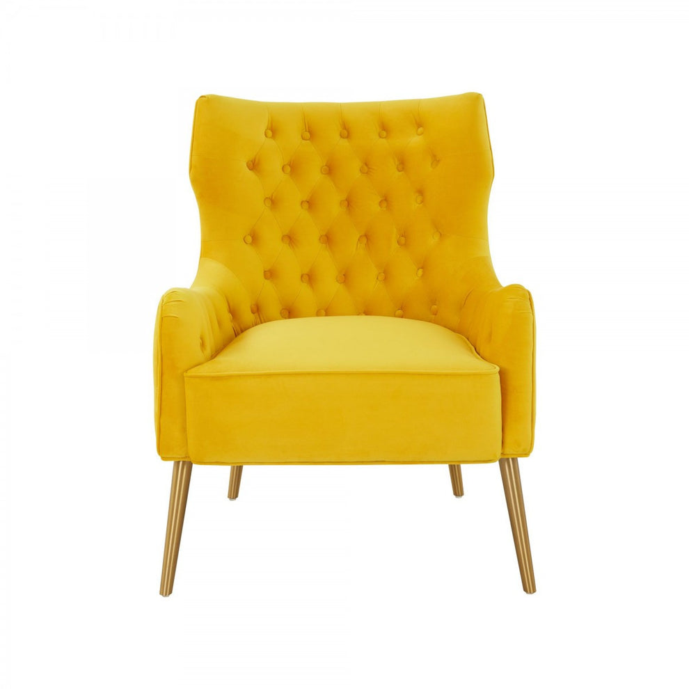 30" Yellow Velvet And Gold Solid Color Arm Chair By Homeroots | Armchairs | Modishstore - 2