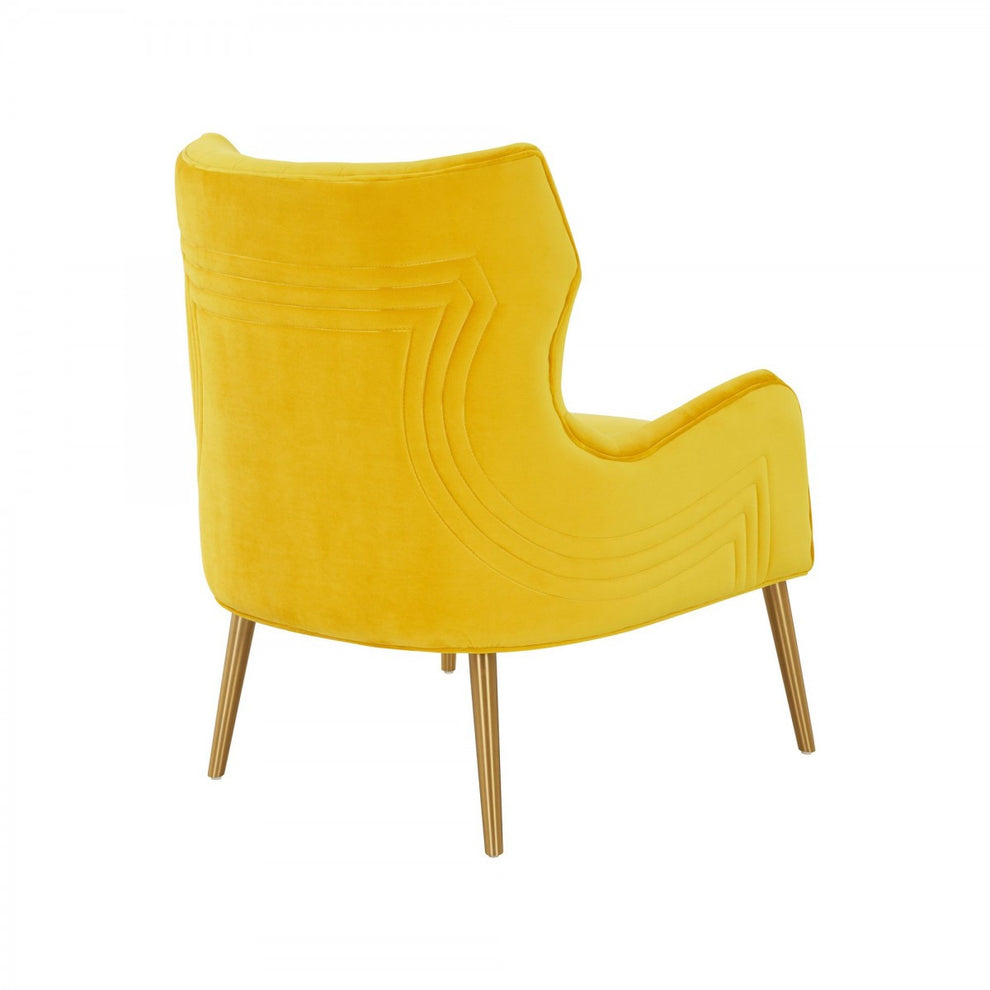 30" Yellow Velvet And Gold Solid Color Arm Chair By Homeroots | Armchairs | Modishstore - 3