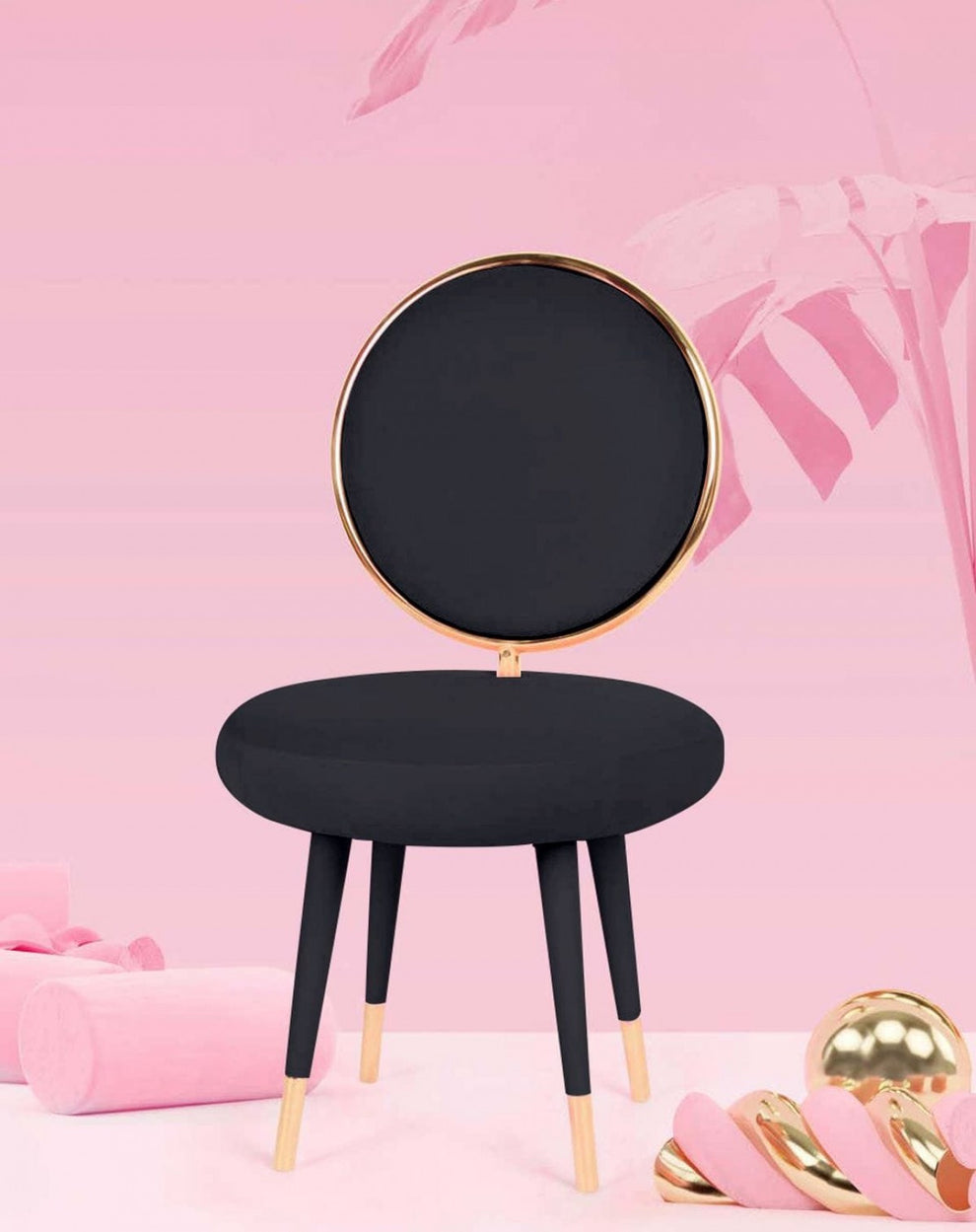 Set Of Two 21" Black Velvet And Black And Gold Solid Color Side Chair By Homeroots | Armchairs | Modishstore - 5