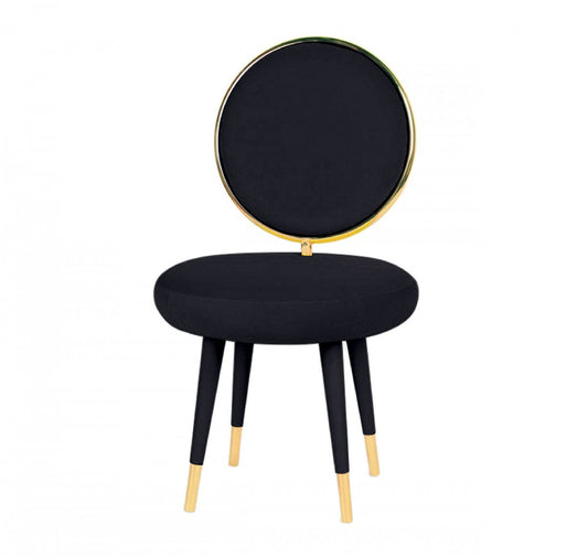 Set Of Two 21" Black Velvet And Black And Gold Solid Color Side Chair By Homeroots