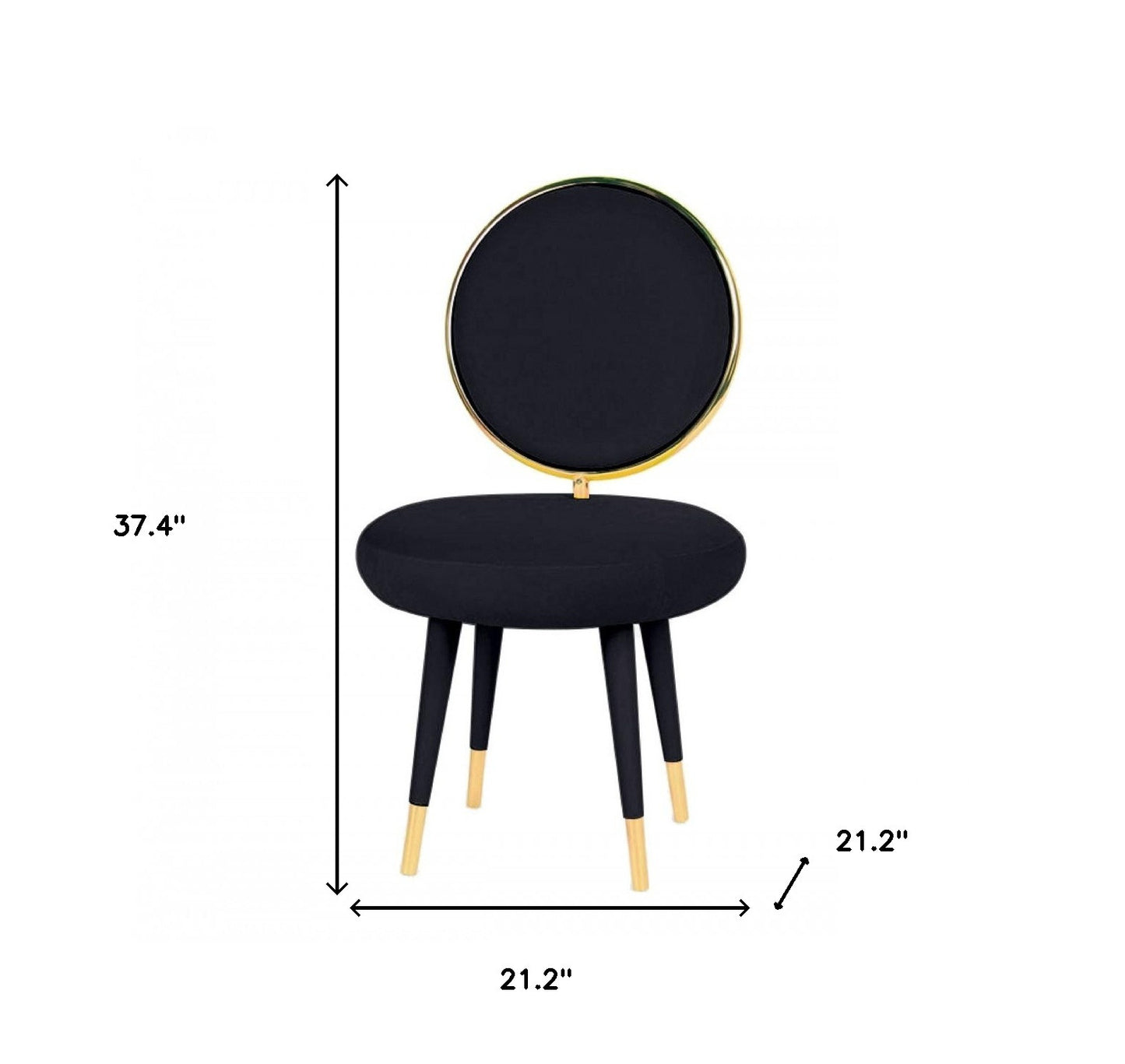 Set Of Two 21" Black Velvet And Black And Gold Solid Color Side Chair By Homeroots