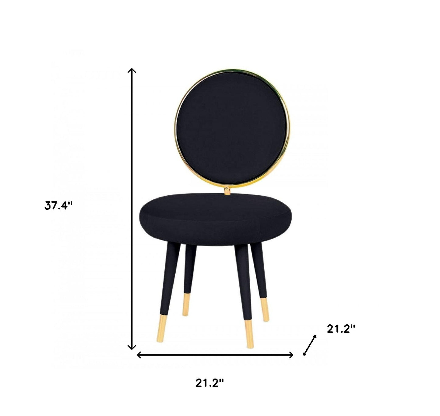 Set Of Two 21" Black Velvet And Black And Gold Solid Color Side Chair By Homeroots | Armchairs | Modishstore - 6
