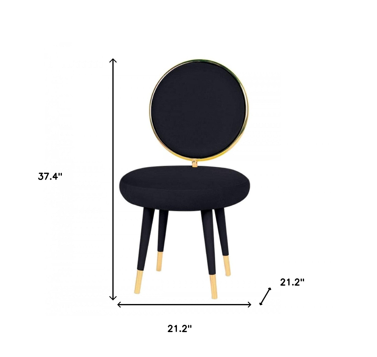 Set Of Two 21" Black Velvet And Black And Gold Solid Color Side Chair By Homeroots | Armchairs | Modishstore - 6