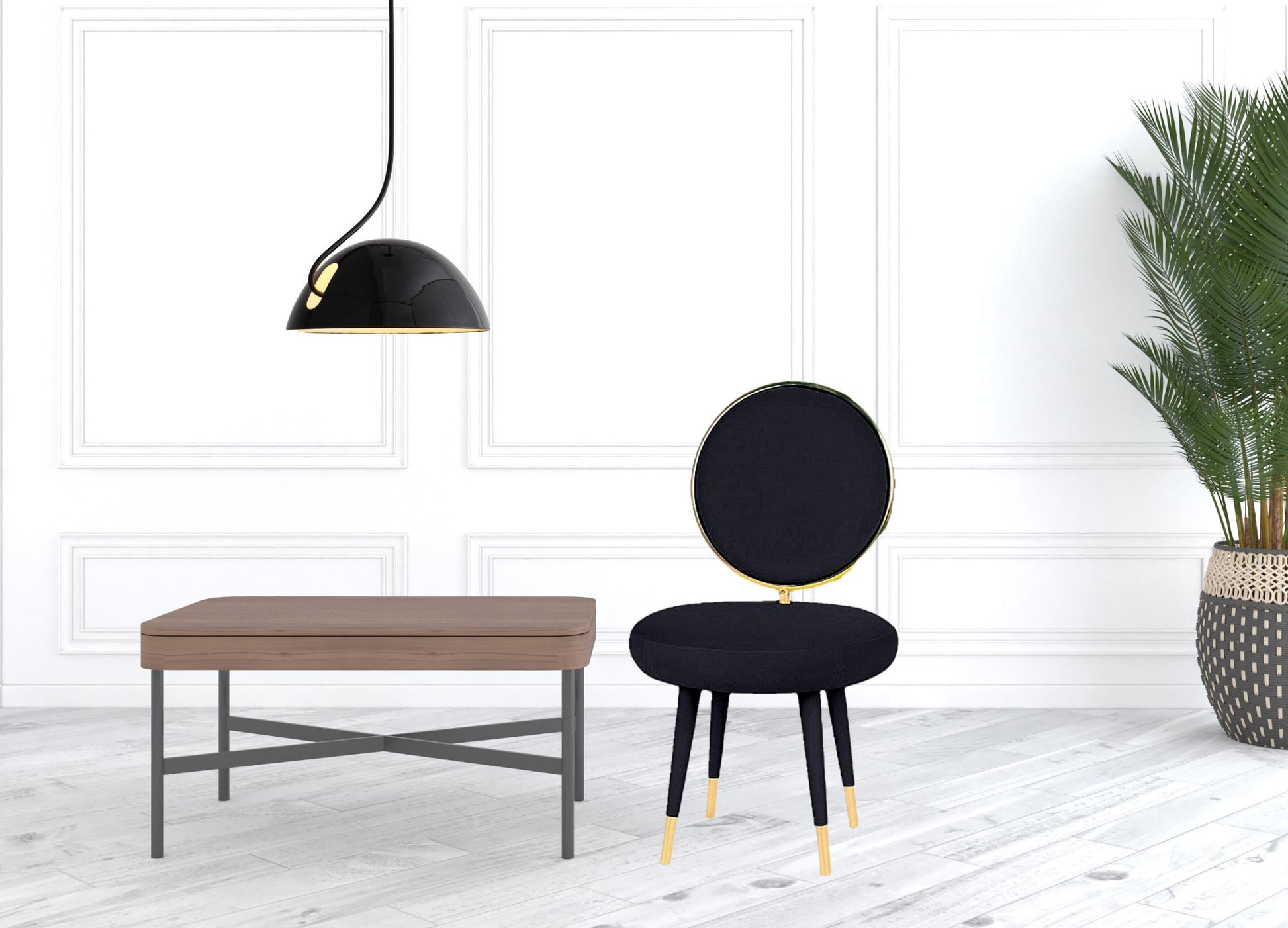 Set Of Two 21" Black Velvet And Black And Gold Solid Color Side Chair By Homeroots | Armchairs | Modishstore - 3