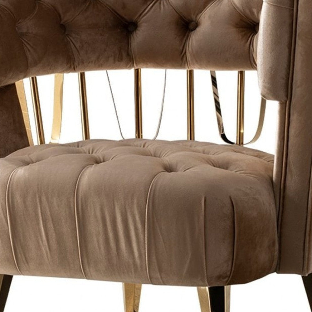 38" Dark Beige Velvet And Gold Exposed Back Accent Chair By Homeroots | Armchairs | Modishstore - 4