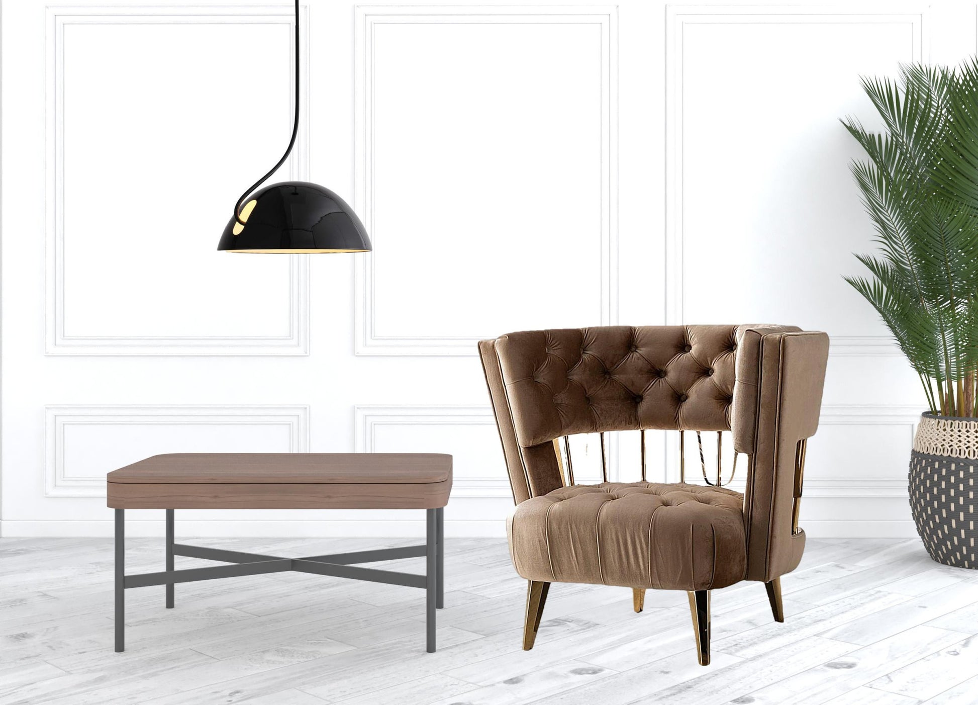 38" Dark Beige Velvet And Gold Exposed Back Accent Chair By Homeroots | Armchairs | Modishstore - 3