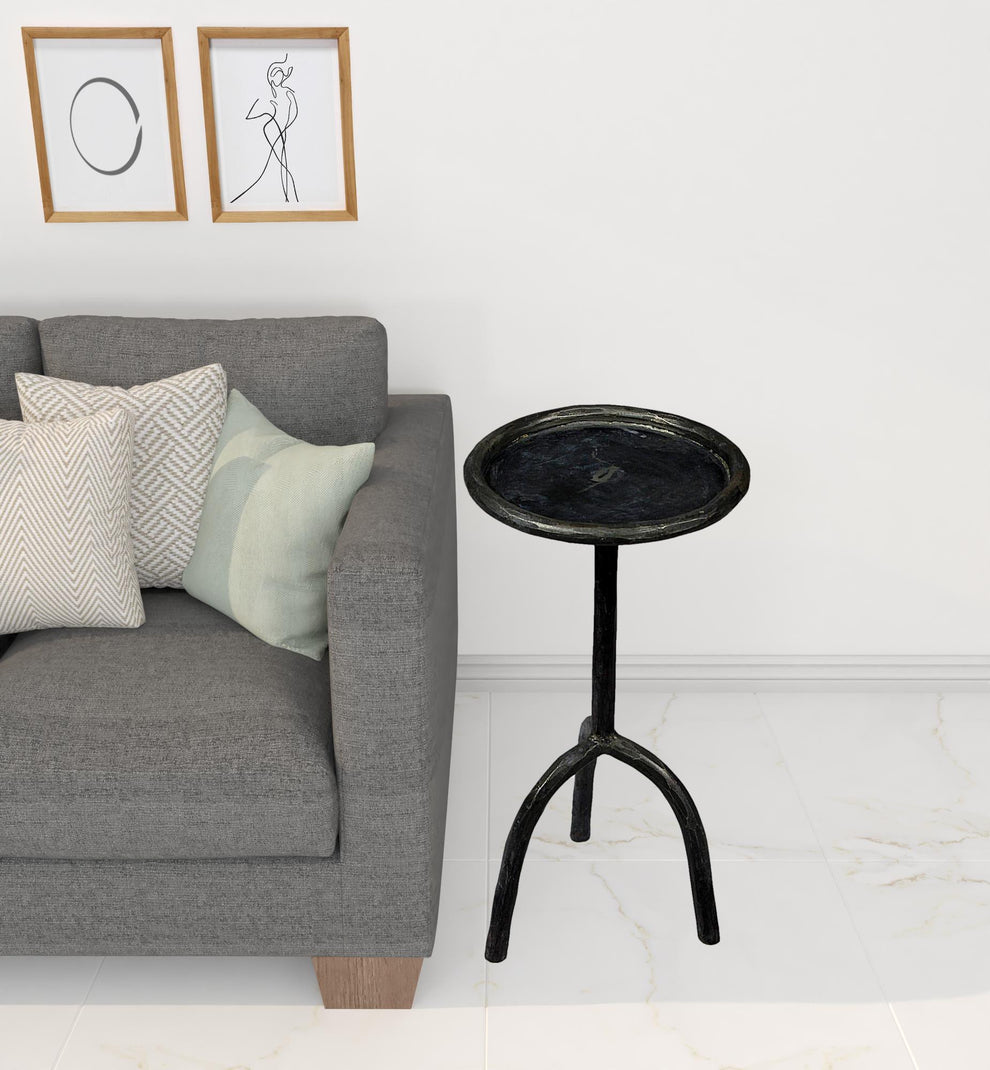 23" Black Iron Pedestal Round End Table By Homeroots | End Tables | Modishstore - 2