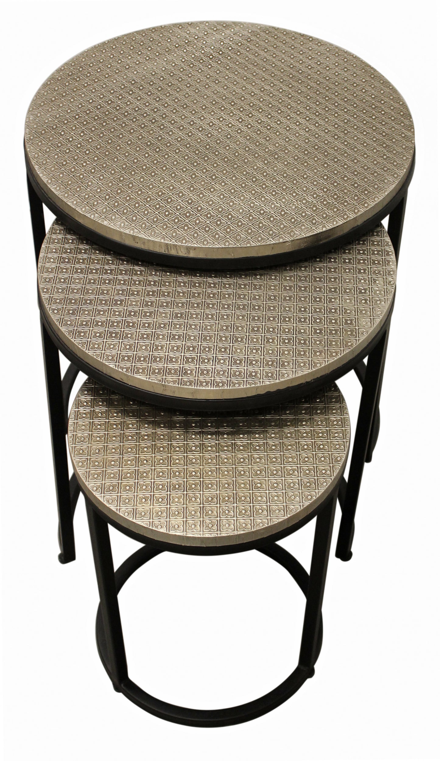 Set Of Three 19" Black And Silver Round Nested Tables By Homeroots | End Tables | Modishstore - 2