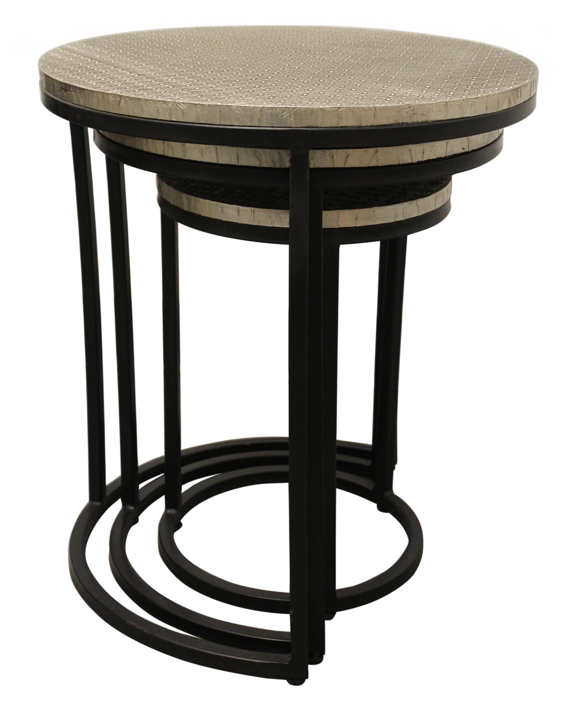 Set Of Three 19" Black And Silver Round Nested Tables By Homeroots | End Tables | Modishstore - 3