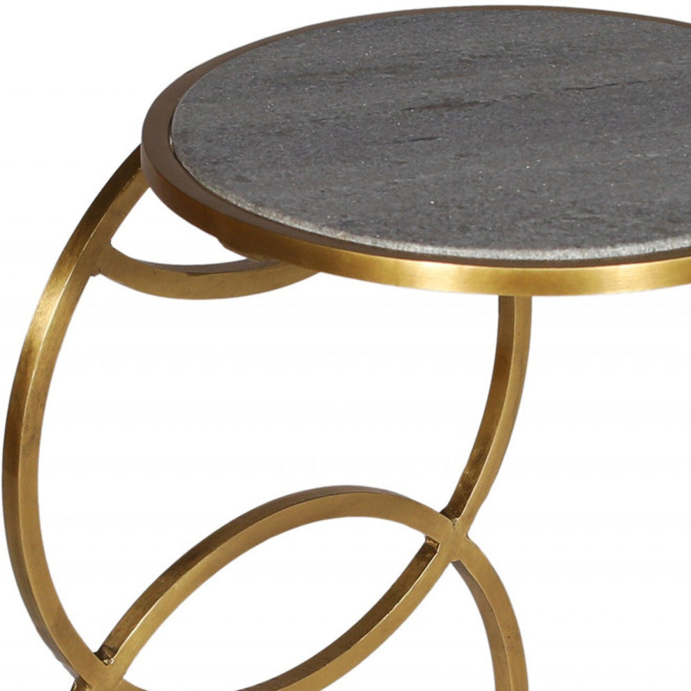 21" Gold And Gray Marble And Iron Round End Table By Homeroots | End Tables | Modishstore - 4