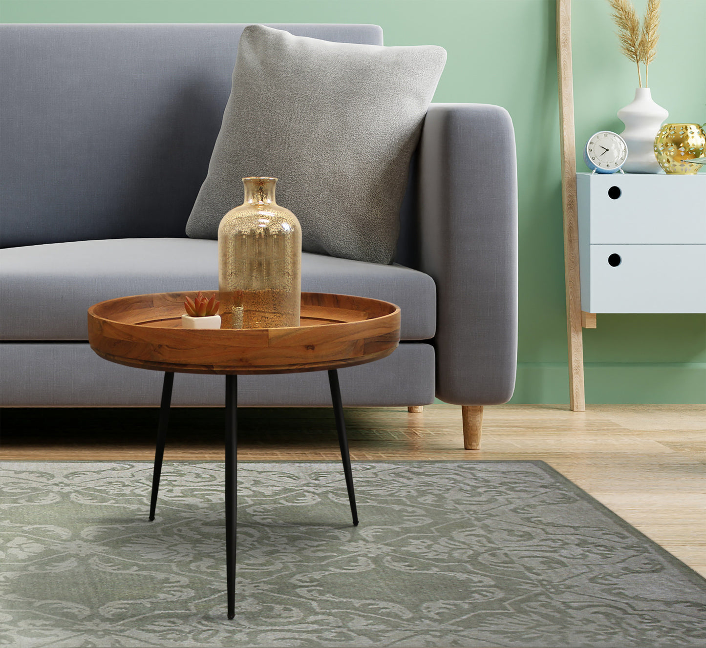 18" Black And Natural Brown Solid Wood And Iron Round End Table By Homeroots | End Tables | Modishstore - 6