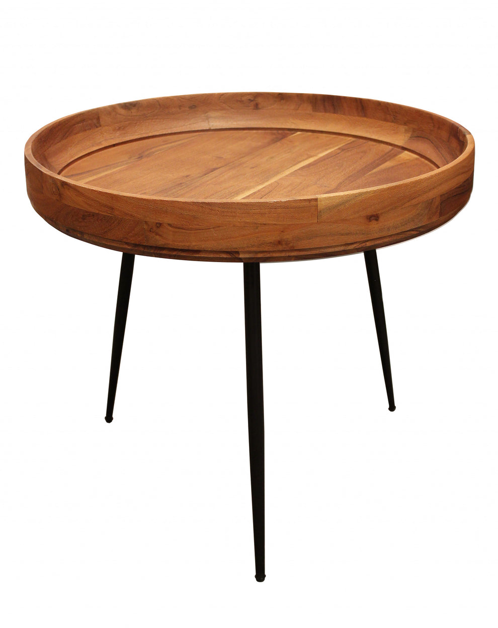 18" Black And Natural Brown Solid Wood And Iron Round End Table By Homeroots | End Tables | Modishstore - 2