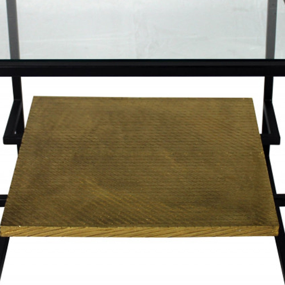 22" Bronze And Clear Glass And Iron Square End Table With Shelf By Homeroots | End Tables | Modishstore - 3