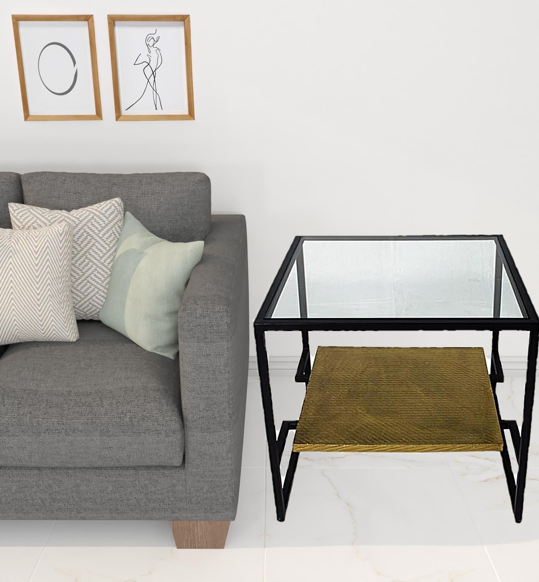 22" Bronze And Clear Glass And Iron Square End Table With Shelf By Homeroots | End Tables | Modishstore - 2