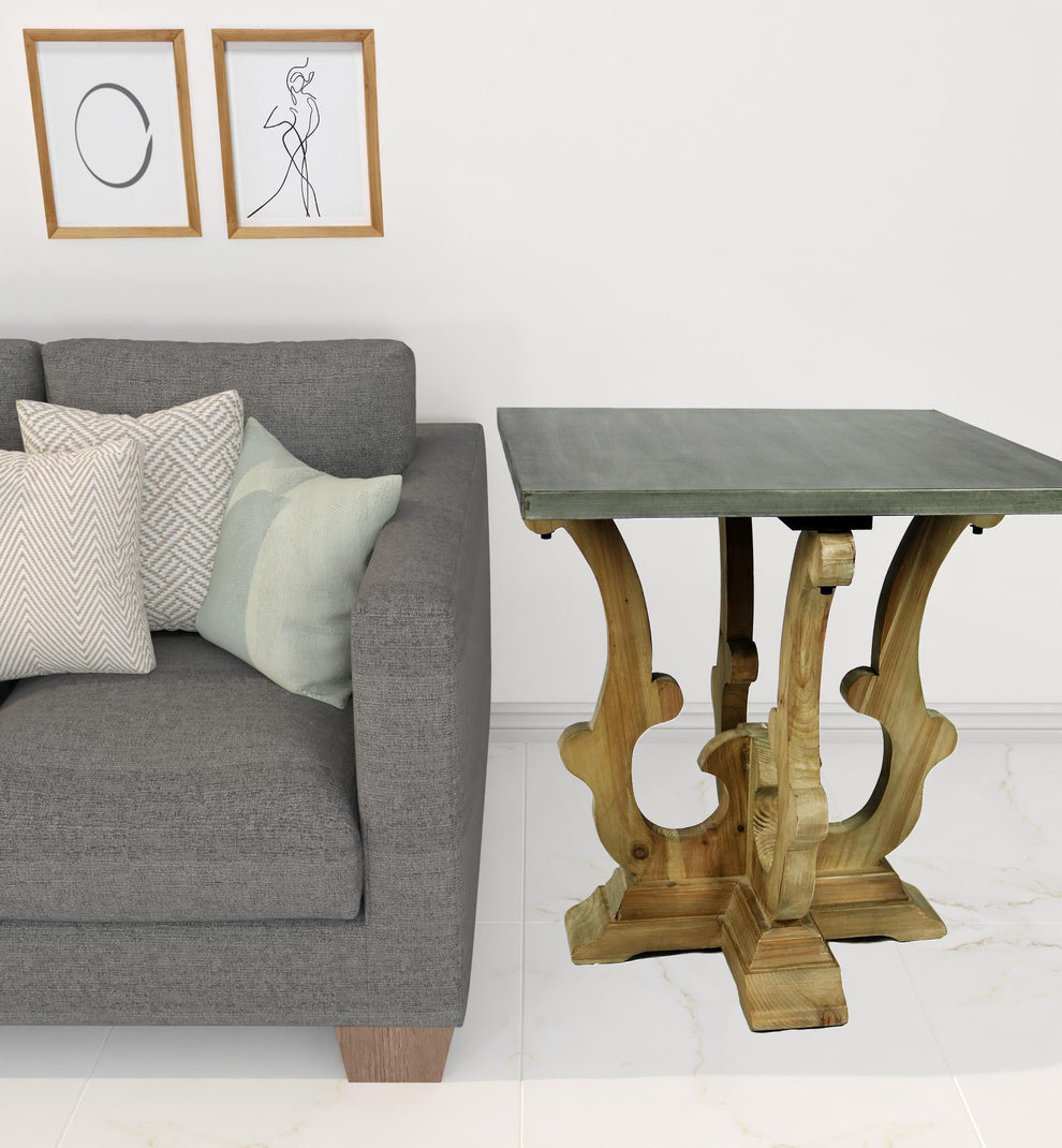 24" Natural Brown And Gray Metal And Solid Wood Square End Table By Homeroots | End Tables | Modishstore - 3