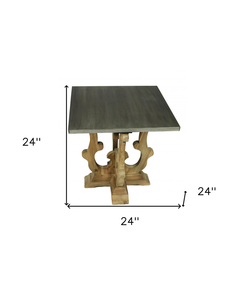 24" Natural Brown And Gray Metal And Solid Wood Square End Table By Homeroots | End Tables | Modishstore - 6