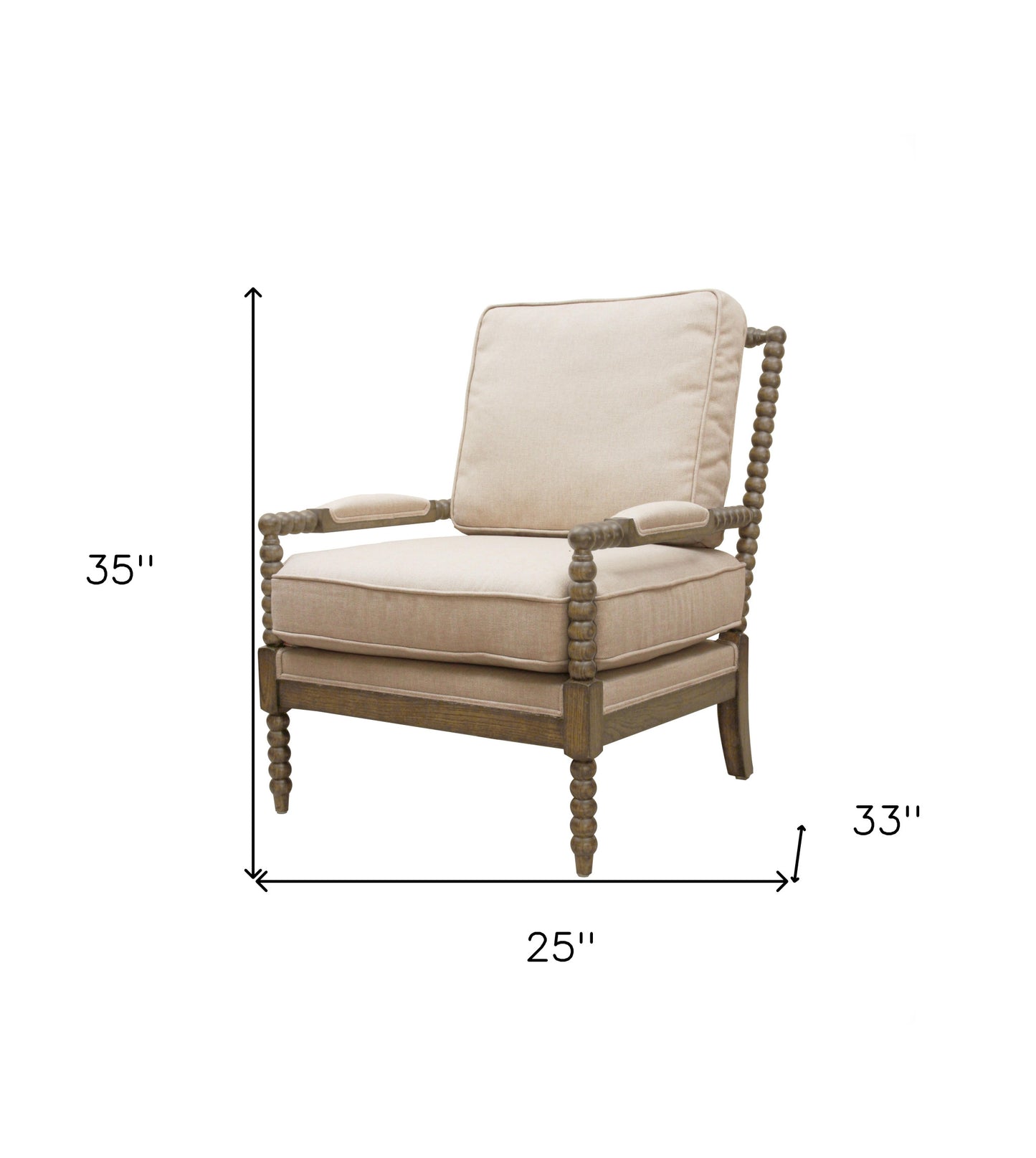 25" Ivory Cushion And Natural Beaded Arm Chair By Homeroots | Armchairs | Modishstore - 5