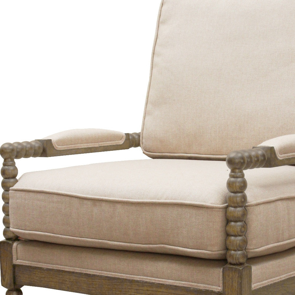25" Ivory Cushion And Natural Beaded Arm Chair By Homeroots | Armchairs | Modishstore - 4