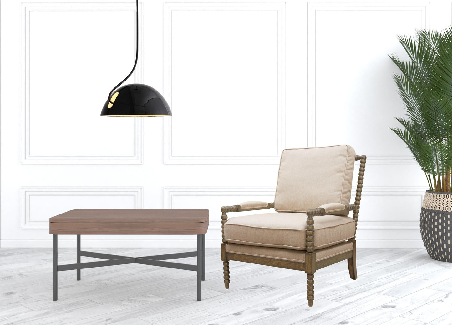 25" Ivory Cushion And Natural Beaded Arm Chair By Homeroots | Armchairs | Modishstore - 2