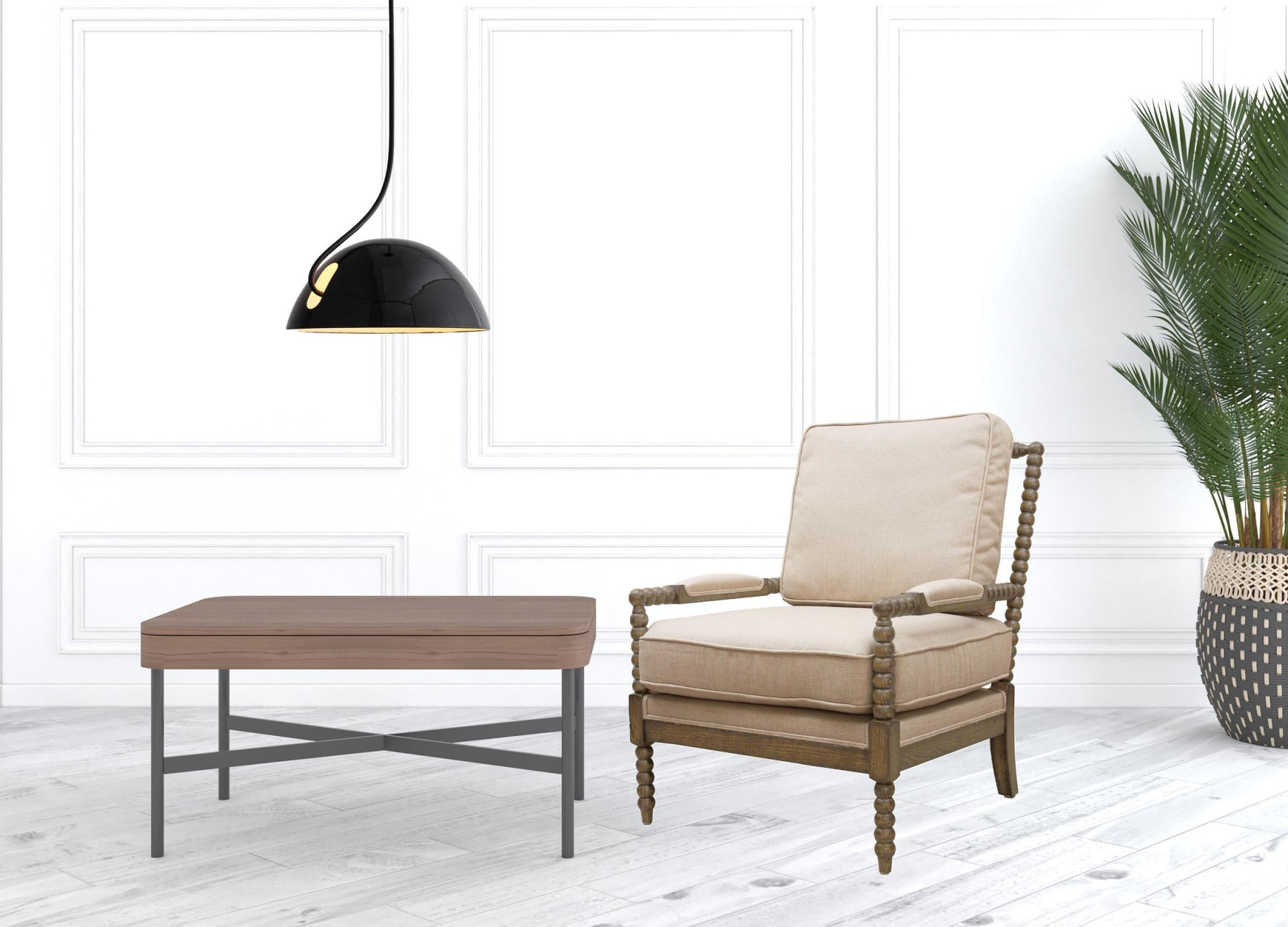 25" Ivory Cushion And Natural Beaded Arm Chair By Homeroots | Armchairs | Modishstore - 2