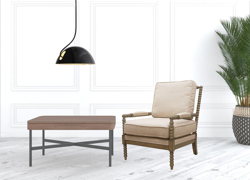 25" Ivory Cushion And Natural Beaded Arm Chair By Homeroots | Armchairs | Modishstore - 2