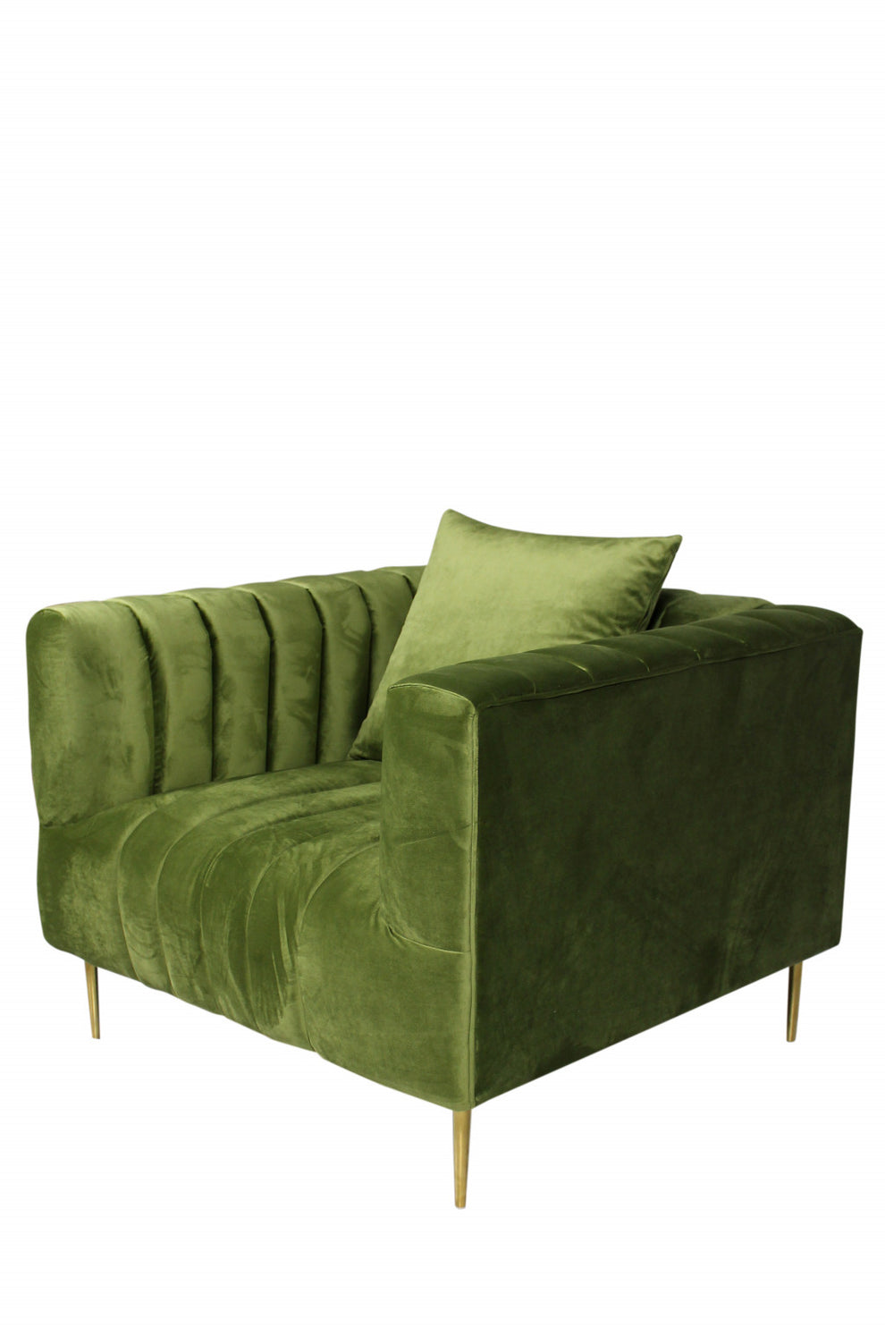 37" Olive Velvet And Gold Solid Color Lounge Chair By Homeroots | Armchairs | Modishstore - 2