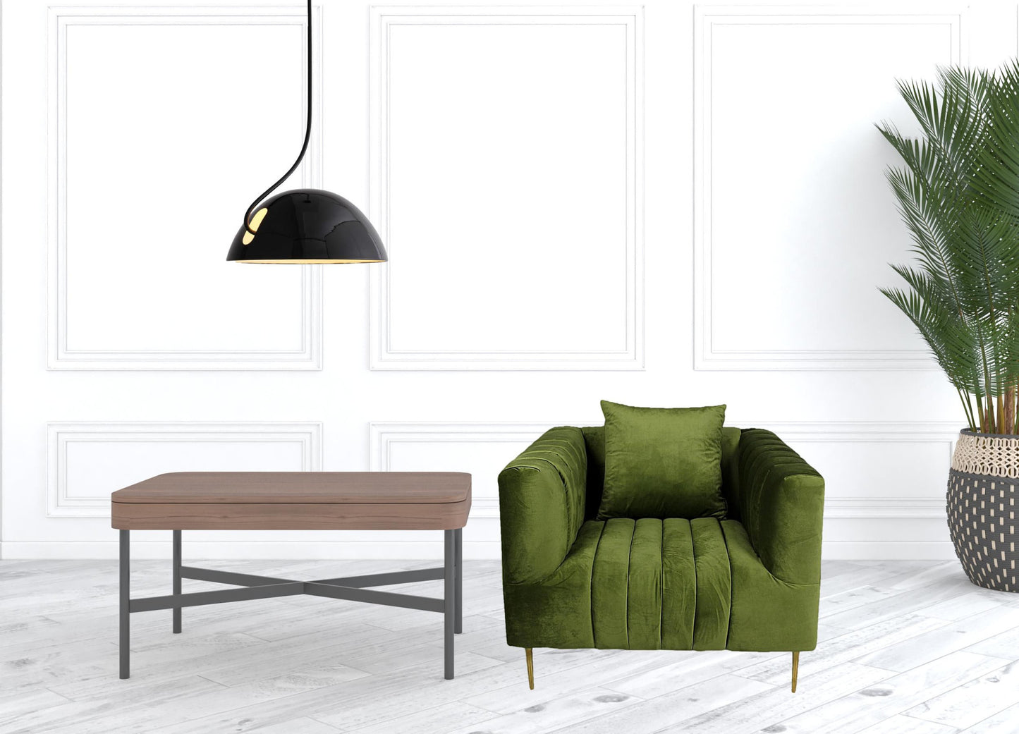 37" Olive Velvet And Gold Solid Color Lounge Chair By Homeroots | Armchairs | Modishstore - 3