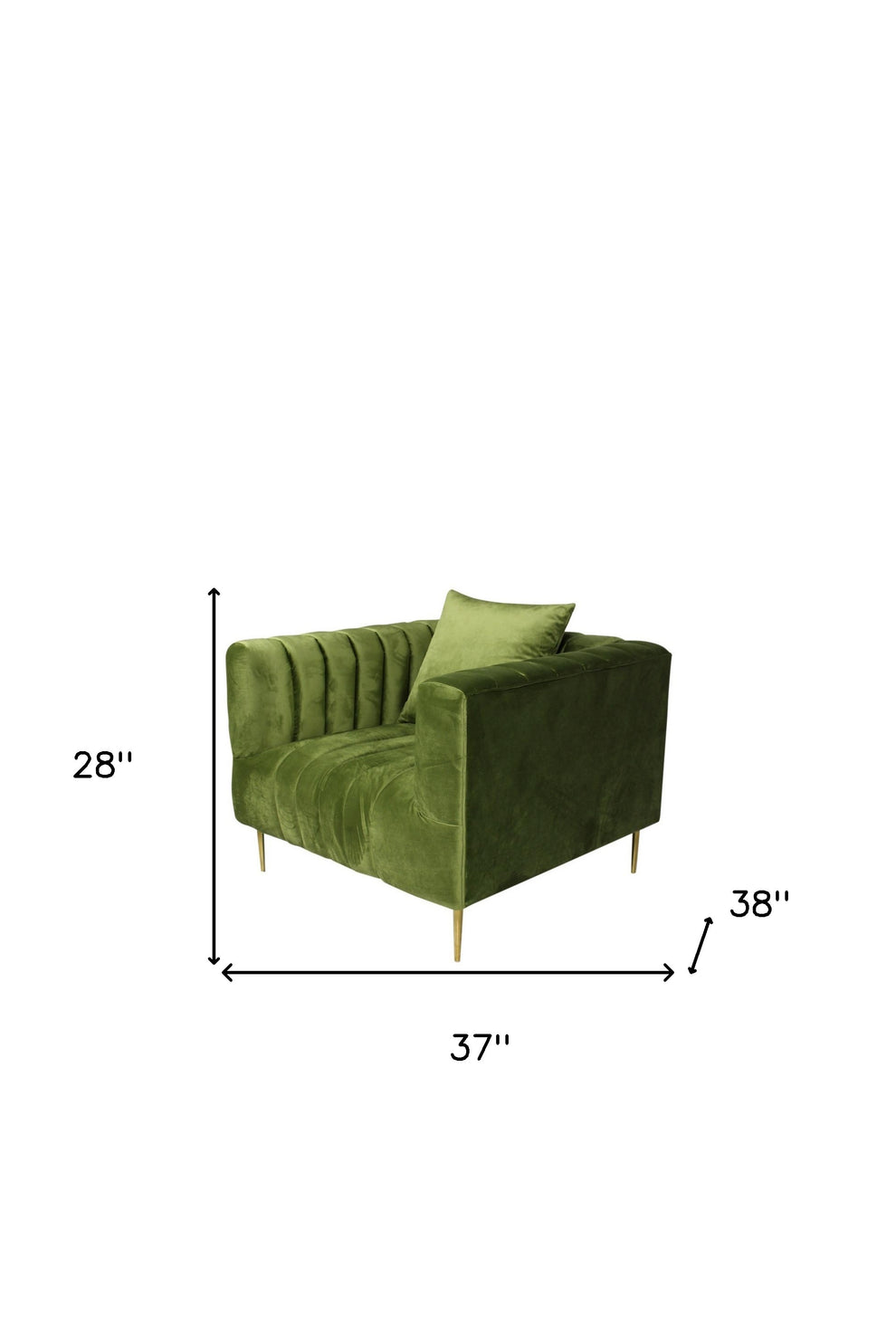 37" Olive Velvet And Gold Solid Color Lounge Chair By Homeroots | Armchairs | Modishstore - 4