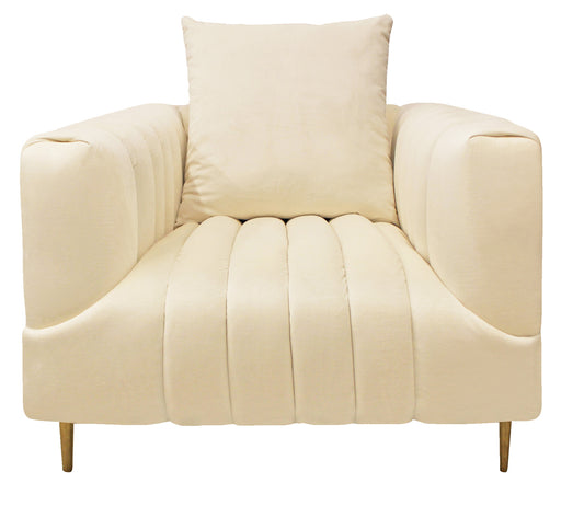 37" Ivory Velvet And Gold Solid Color Lounge Chair By Homeroots | Armchairs | Modishstore
