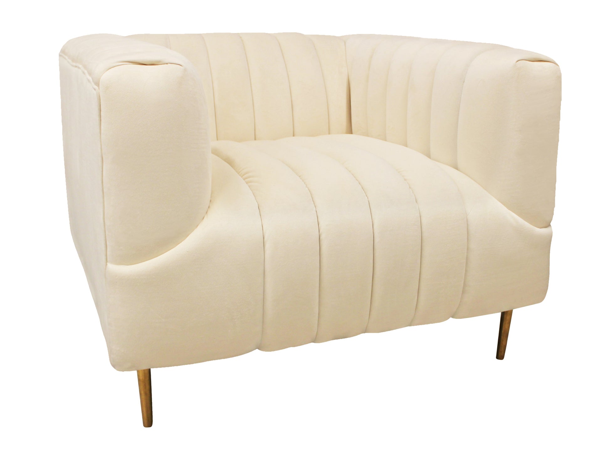 37" Ivory Velvet And Gold Solid Color Lounge Chair By Homeroots | Armchairs | Modishstore - 2