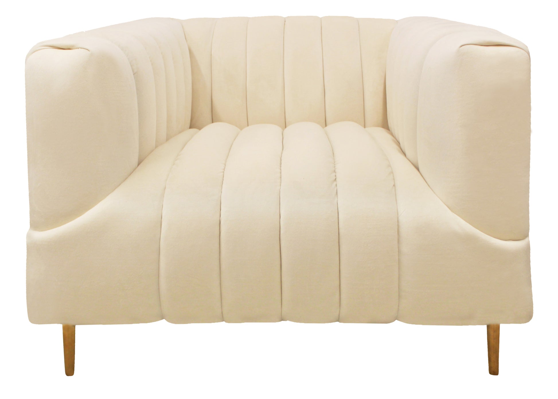 37" Ivory Velvet And Gold Solid Color Lounge Chair By Homeroots | Armchairs | Modishstore - 3